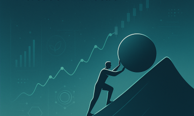 Metáfora visual da luta incessante e repetitiva no mercado financeiro, inspirada na mitologia grega de Sísifo.