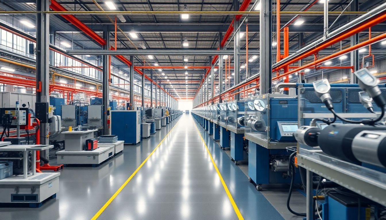 Fábrica com gráficos mostrando o Índice de Preços ao Produtor (IPP) e a inflação ao produtor.