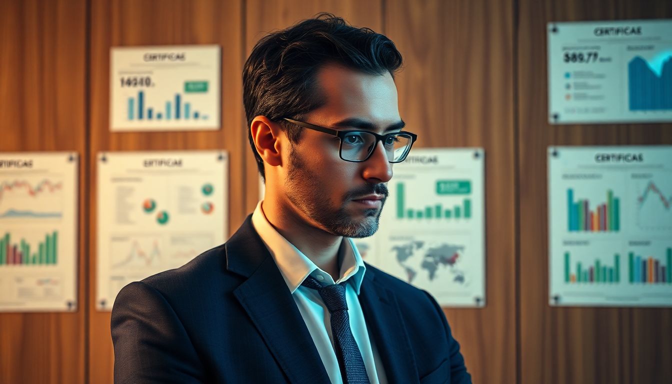 Analista financeiro com certificados CNPI, CNPI-T e CNPI-P em mãos.