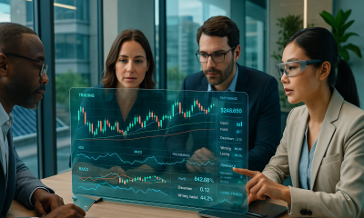 Gráfico de backtest de trade system com indicadores técnicos e performance otimizada.