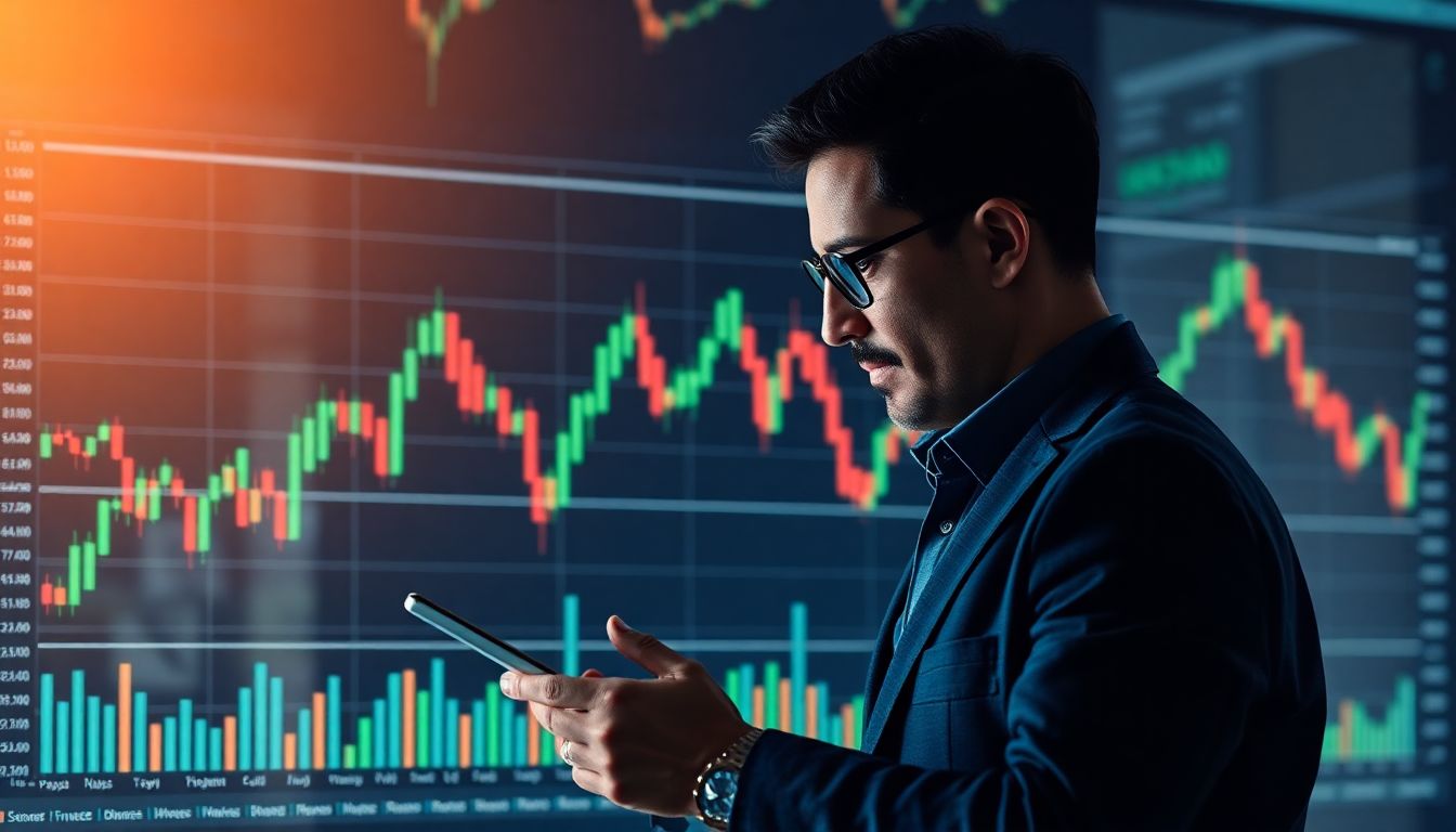 Gráfico de mini índice com investidor analisando estratégias de trade.