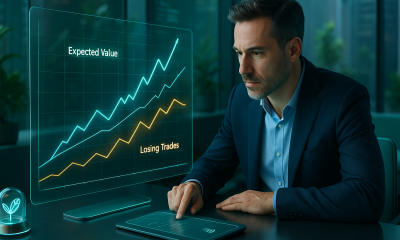 Gráfico com cálculo de expectativa matemática mostrando lucro estatístico em longo prazo no trading
