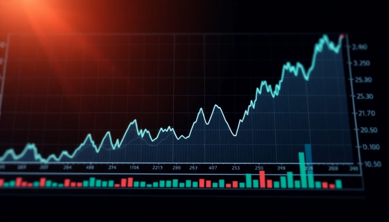 Análise gráfica do mercado financeiro com indicadores e tendências