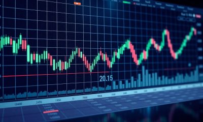 Gráfico do mercado financeiro mostrando o impacto das notícias econômicas.