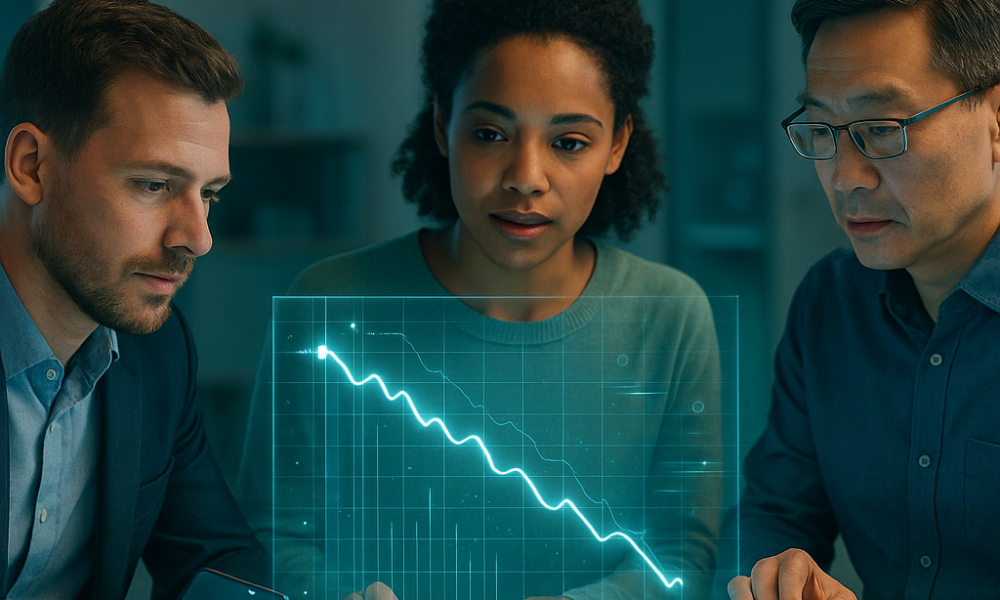 Padrão gráfico estrela da noite indicando possível reversão de alta no mercado financeiro.