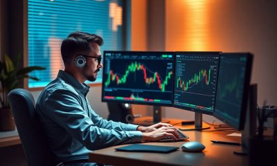 Análise técnica USD/BRL mostrando candlesticks, médias móveis e indicadores para trading cambial