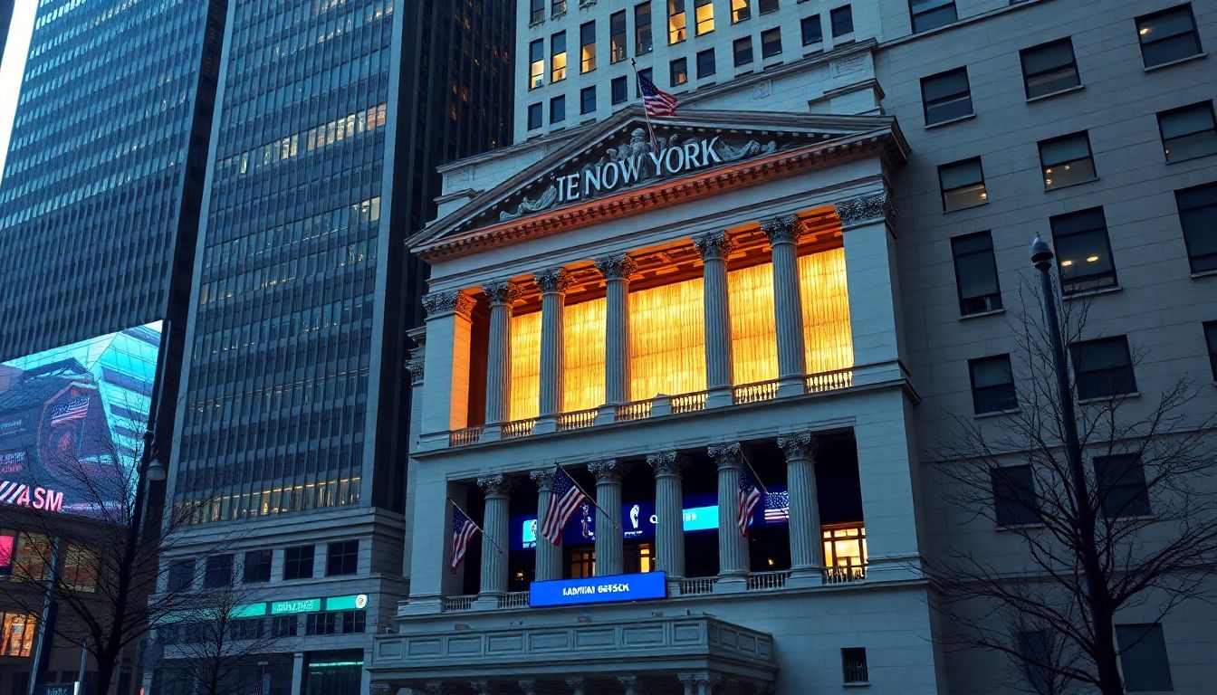 Gráfico de índices futuros com tela de pregão da bolsa de Nova York