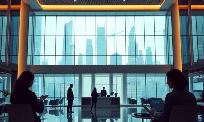 Tela de pregão mostrando gráficos em queda dos índices futuros de Wall Street