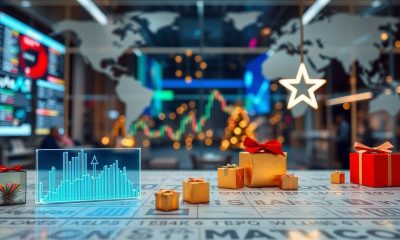 Painel de cotações de bolsa com gráficos do S&P 500 em alta